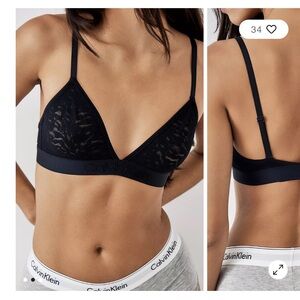 Calvin Klein Black Unlined Lace Triangle Bra Size Medium NEW